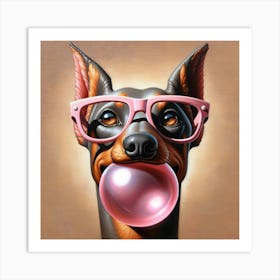 Spectacled Charm: The Bubble-Blowing Doberman Art Print