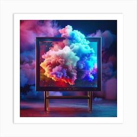 Tv Set With Colorful Clouds Art Print