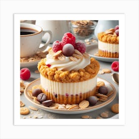 Oatmeal Cupcakes With Raspberries Art Print