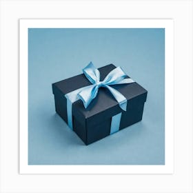 Black Gift Box With Blue Ribbon Art Print