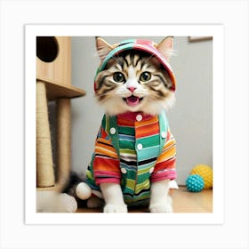 Cat In A Raincoat Art Print