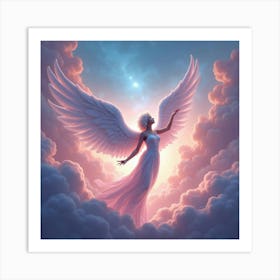 Angel Casting Light In A Glowing, Pastel Colored World 1 Art Print