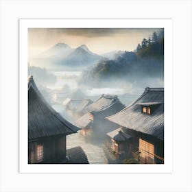 Firefly Rustic Rooftop Japanese Vintage Village Landscape 50122 (1) Art Print
