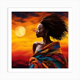 African Woman At Sunset 3 Art Print