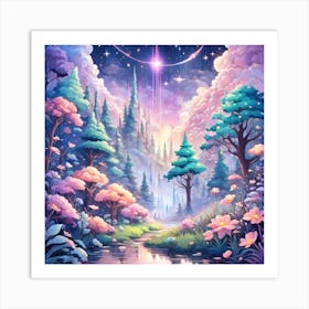 A Fantasy Forest With Twinkling Stars In Pastel Tone Square Composition 222 Art Print