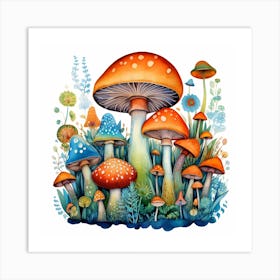 Mushrooms And Flowers 38 Art Print