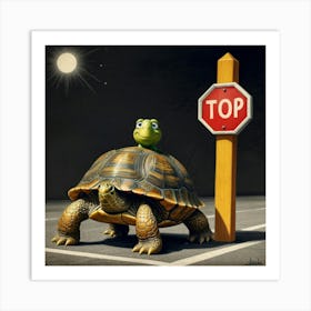 Turtle On A Stop Sign Art Print