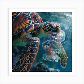 Sea Turtle With Jellyfish Art Print