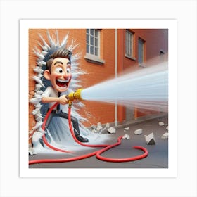 Cartoon Man With A Hose Art Print