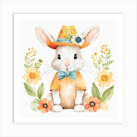 Floral Baby Rabbit Nursery Illustration (30) Art Print