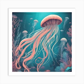 Beautiful Jellyfish_Teal And Pink Art Print