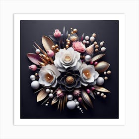 Paper Flowers On A Black Background Art Print