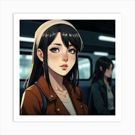Anime Girl On A Train Art Print