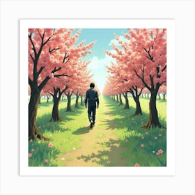 Keanu Reeves In A Peaceful Watercolor Orchard With Blooming Trees Art Print