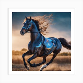 Black Horse Galloping Art Print