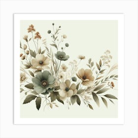 Sage green floral art Art Print