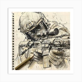 Soldier Drawing Art Print