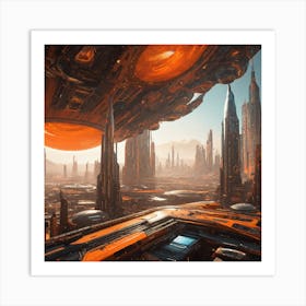 Futuristic Cityscape Orange IV Art Print