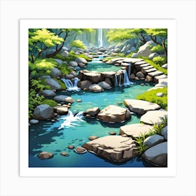 Waterfall In The Forest 2 Art Print