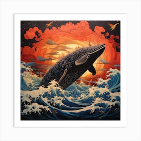 Jumping Whale Sunset Art Print