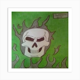 Flaming Skull Drawing Art Print