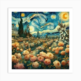 Roses And Starry Night Art Print