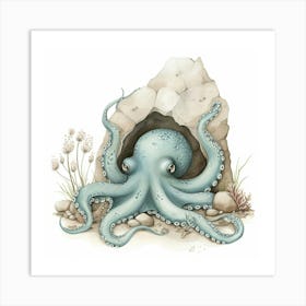 Storybook Style Octopus In A Cave 1 Art Print