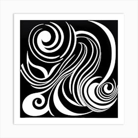 Mid Century Inspired Linocut, Abstract Black And White , 104 Art Print