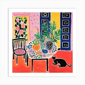 Cat At The Table Art Print