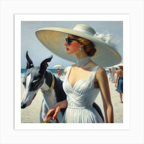 Lady And Her Dog Art Print