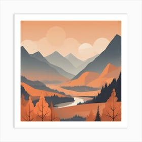 Misty mountains background in orange tone 32 Art Print