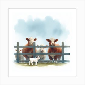 Cows Behind A Fence Art Print