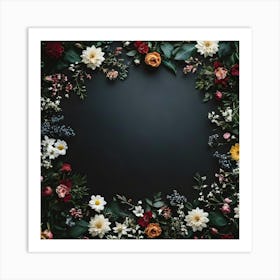 Floral Frame On A Black Background 7 Art Print