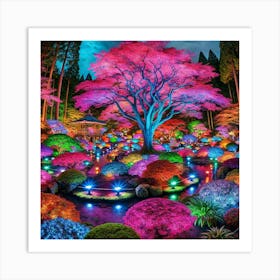 Japanese Garden At Night Art Print