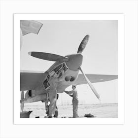 Working In The Motor Of An Interceptor Plane, Lake Muroc, California By Russell Lee Art Print