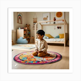 Child Sitting On A Rug Art Print