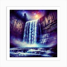 Futuristic Waterfall Supernatural Experiential Wall Art on Canvas Art Print