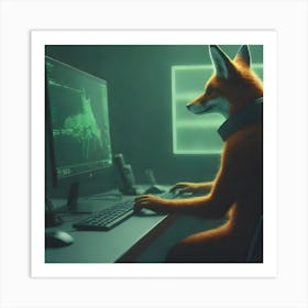 Fox In Front Of Computer Art Print