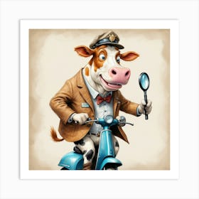 Cow On A Scooter 5 Art Print