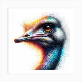 Ostrich Head in Color - Wild Bird Artwork 114 Art Print