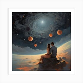 Couple in the Planets art print Art Print