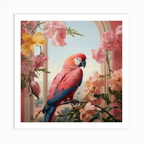 Macaw 2 Pink Jungle Animal Portrait Art Print