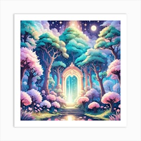 A Fantasy Forest With Twinkling Stars In Pastel Tone Square Composition 448 Art Print