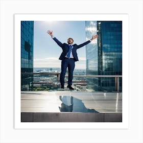 Businessman Jumping In The Sky Art Print