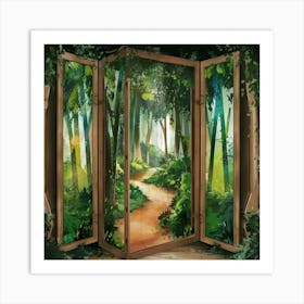 A Set Of Wooden Panels Showcasing A Scene From T Art Print