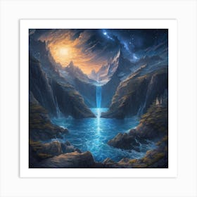 Waterfall In The Mountains 2 Art Print