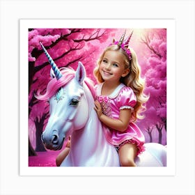 Girl Unicorn Pink Fantasy Child Magical Vibrant Joyful Playful Dreamy Magical Whimsical (4) Art Print