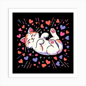 Cat With Hearts Art Print