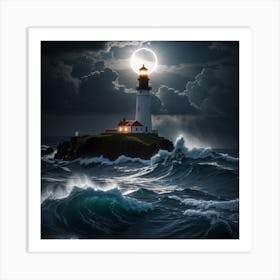 Lighthouse At Night Art Print