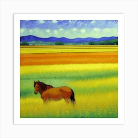 Tranquil Meadows A Rustic Farmhouse Retreat Horse In A Field Art Print